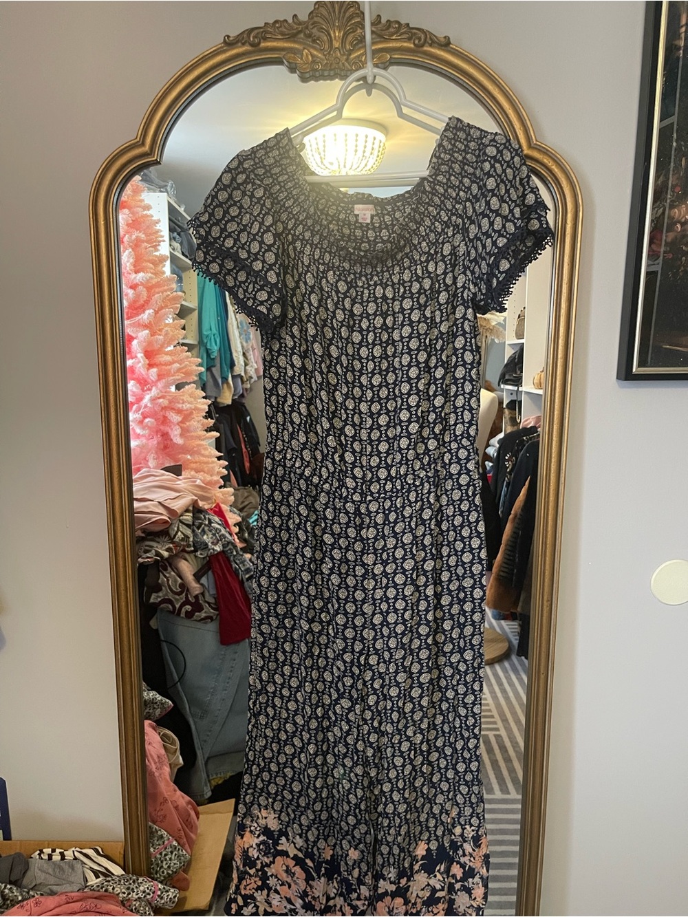 Xhilaration Navy and Cream Floral Maxi Dress